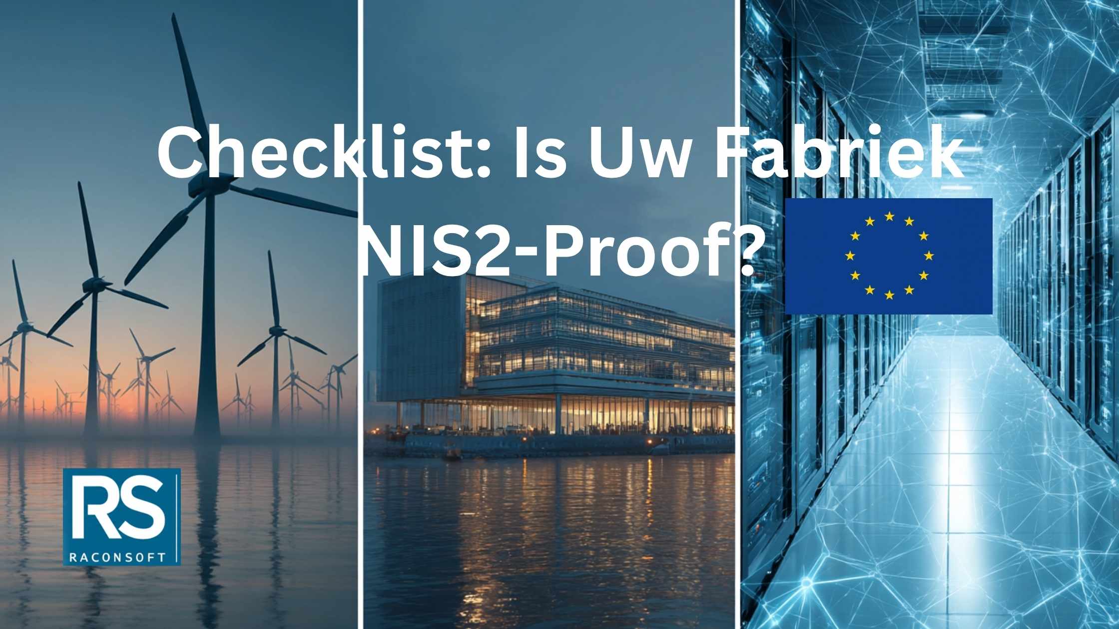 Visuele representatie van NIS2 cybersecurity met een fabriek en een directielid